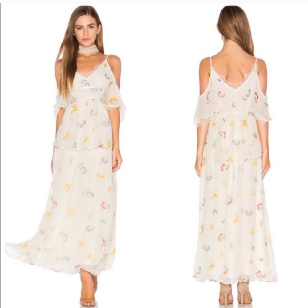 Free People Magnolia Maxi Dress In‎ White Combo Floral Women's Size 12